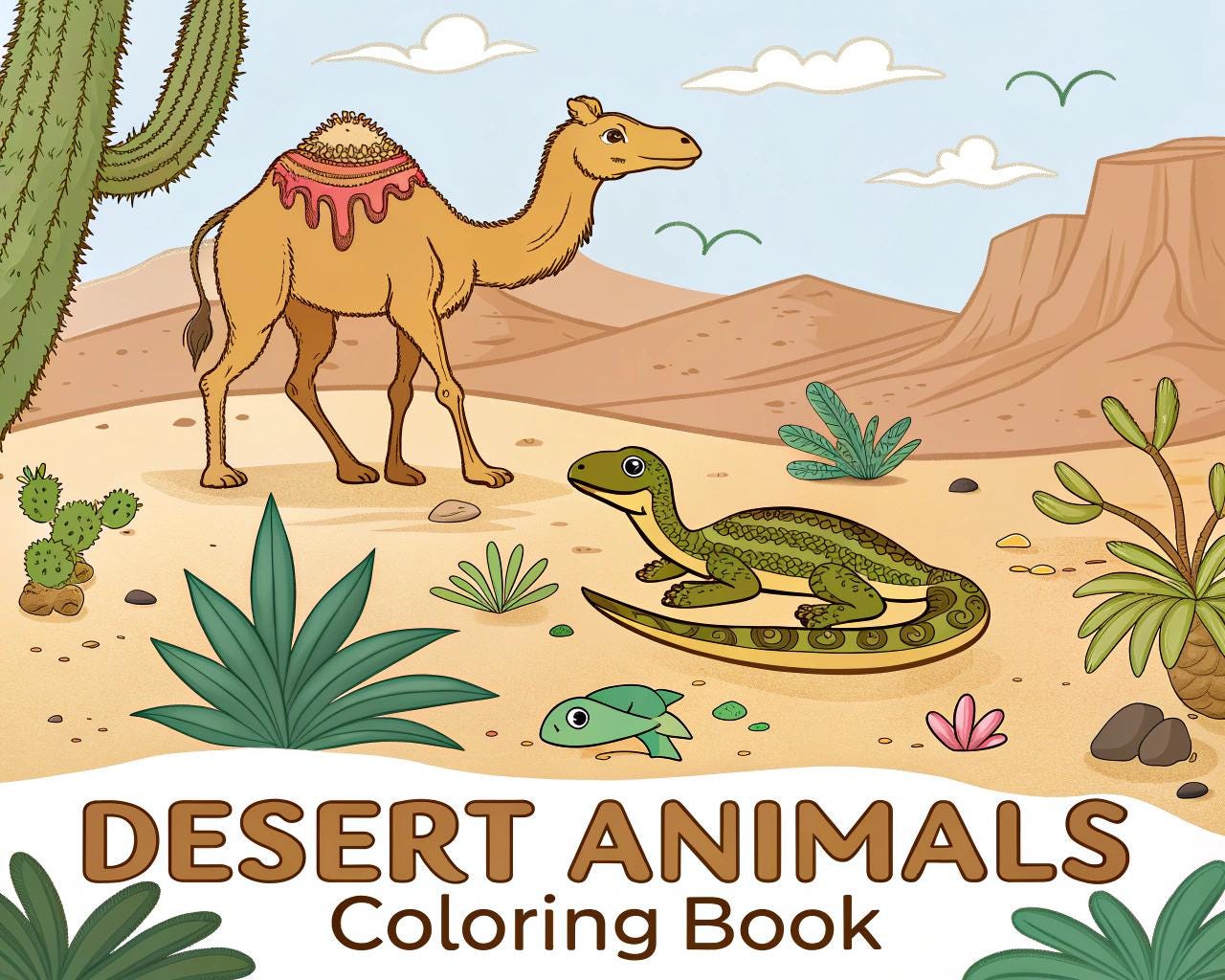 Desert Animals Coloring Book for Kids – 20 Printable A4 Pages – Unique and Educational Desert Wildlife Illustrations – Digital PDF Download