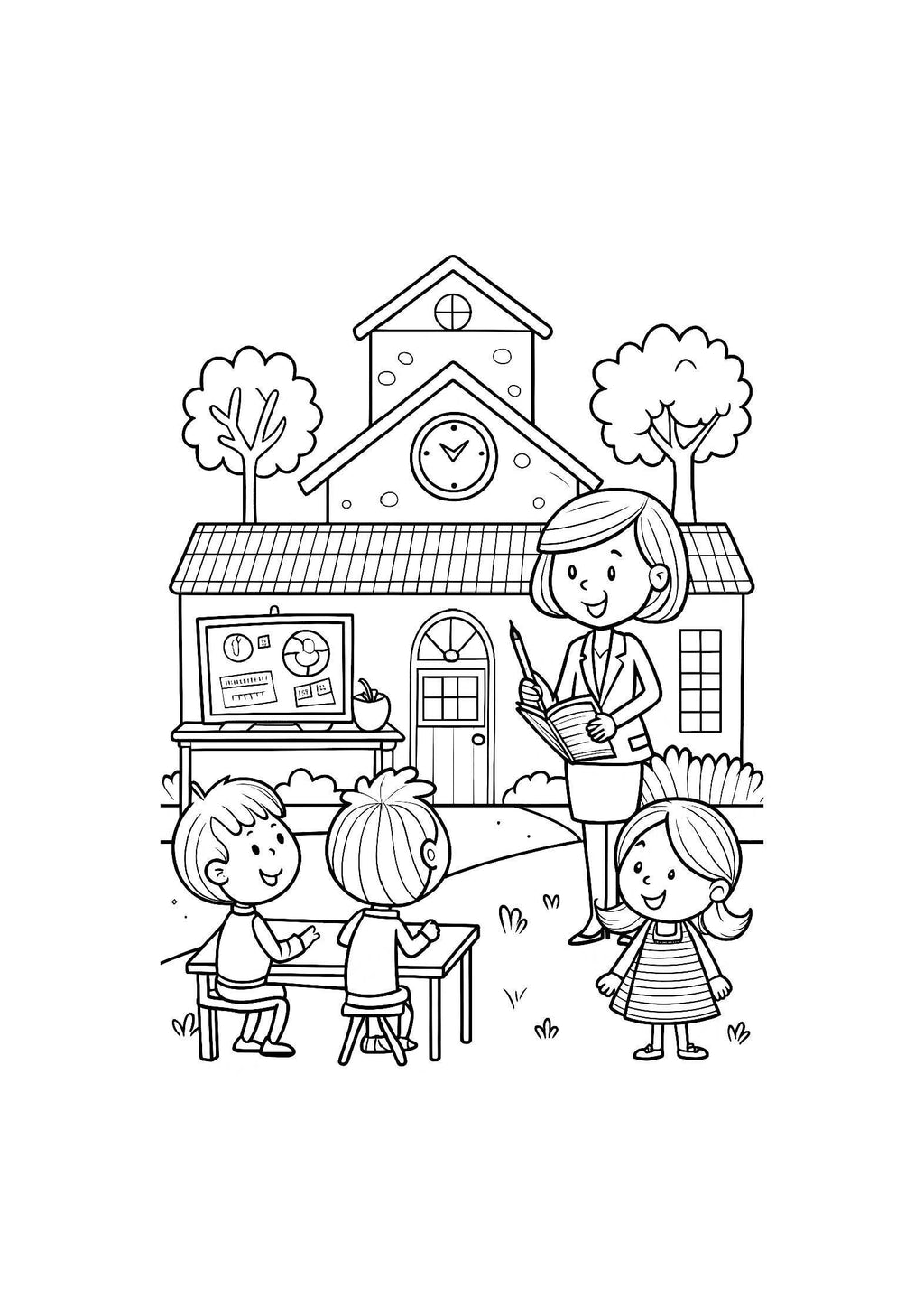 Teachers & School Coloring Book for Kids – 20 Printable A4 Pages – Fun and Educational School-Themed Illustrations – Digital PDF Download