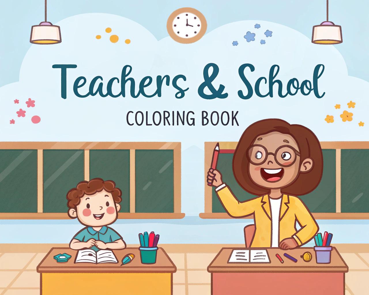 Teachers & School Coloring Book for Kids – 20 Printable A4 Pages – Fun and Educational School-Themed Illustrations – Digital PDF Download