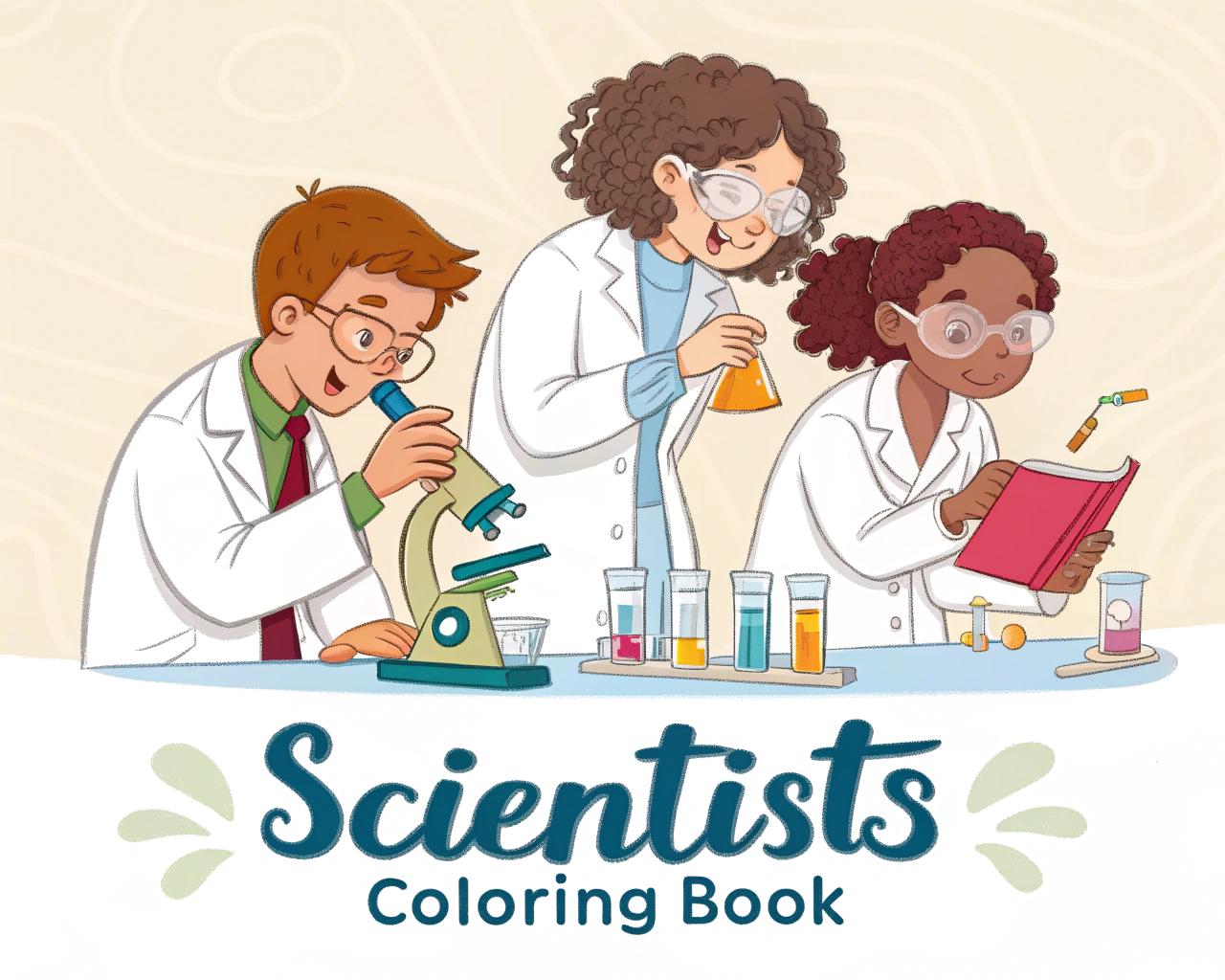 Scientists Coloring Book for Kids – 20 Printable A4 Pages – Fun and Educational Scientist and Lab Illustrations – Digital PDF Download