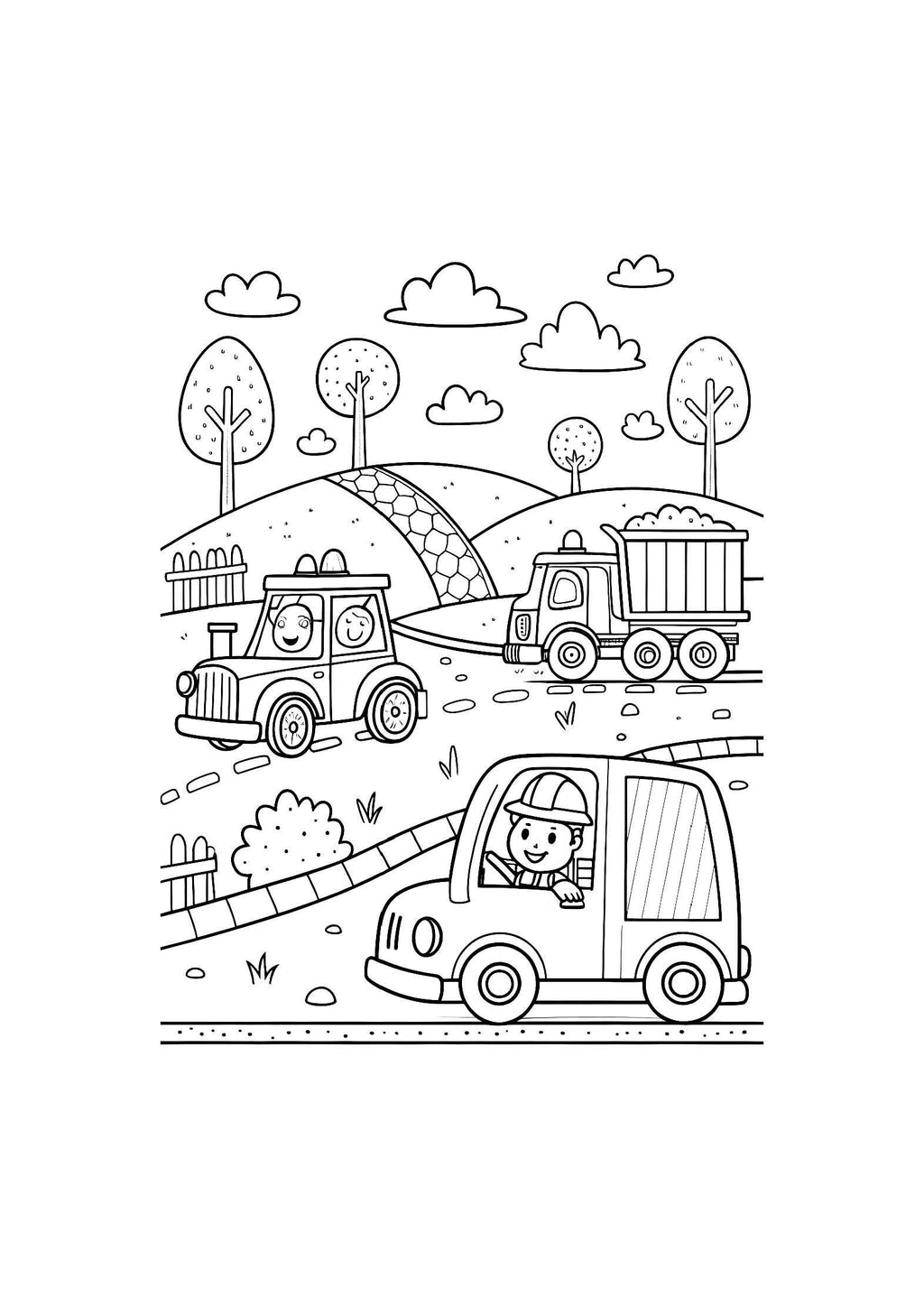 Cars and Trucks Coloring Book for Kids – 20 Printable A4 Pages – Fun and Detailed Vehicle Illustrations – Digital PDF Download
