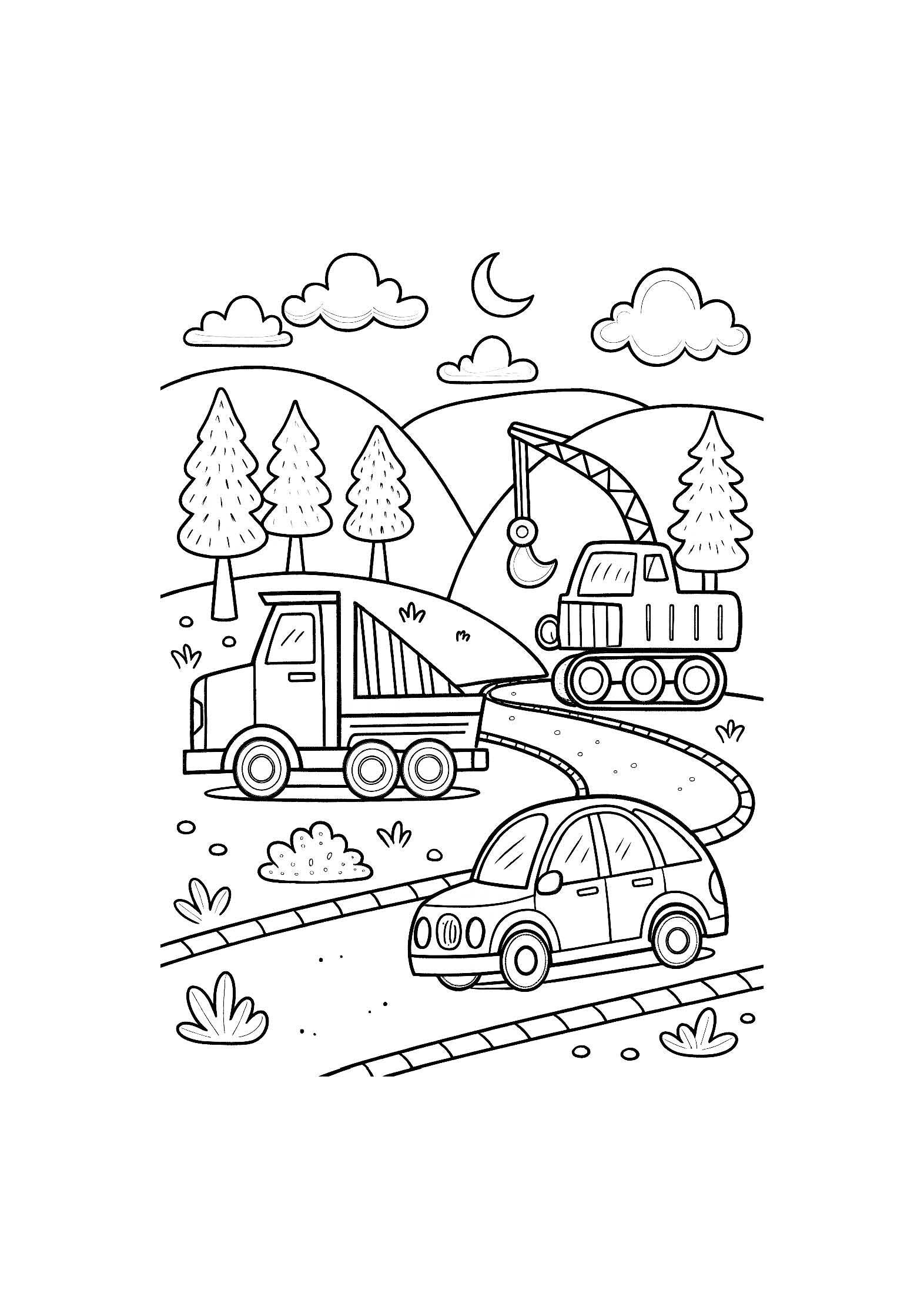 Cars and Trucks Coloring Book for Kids – 20 Printable A4 Pages – Fun and Detailed Vehicle Illustrations – Digital PDF Download