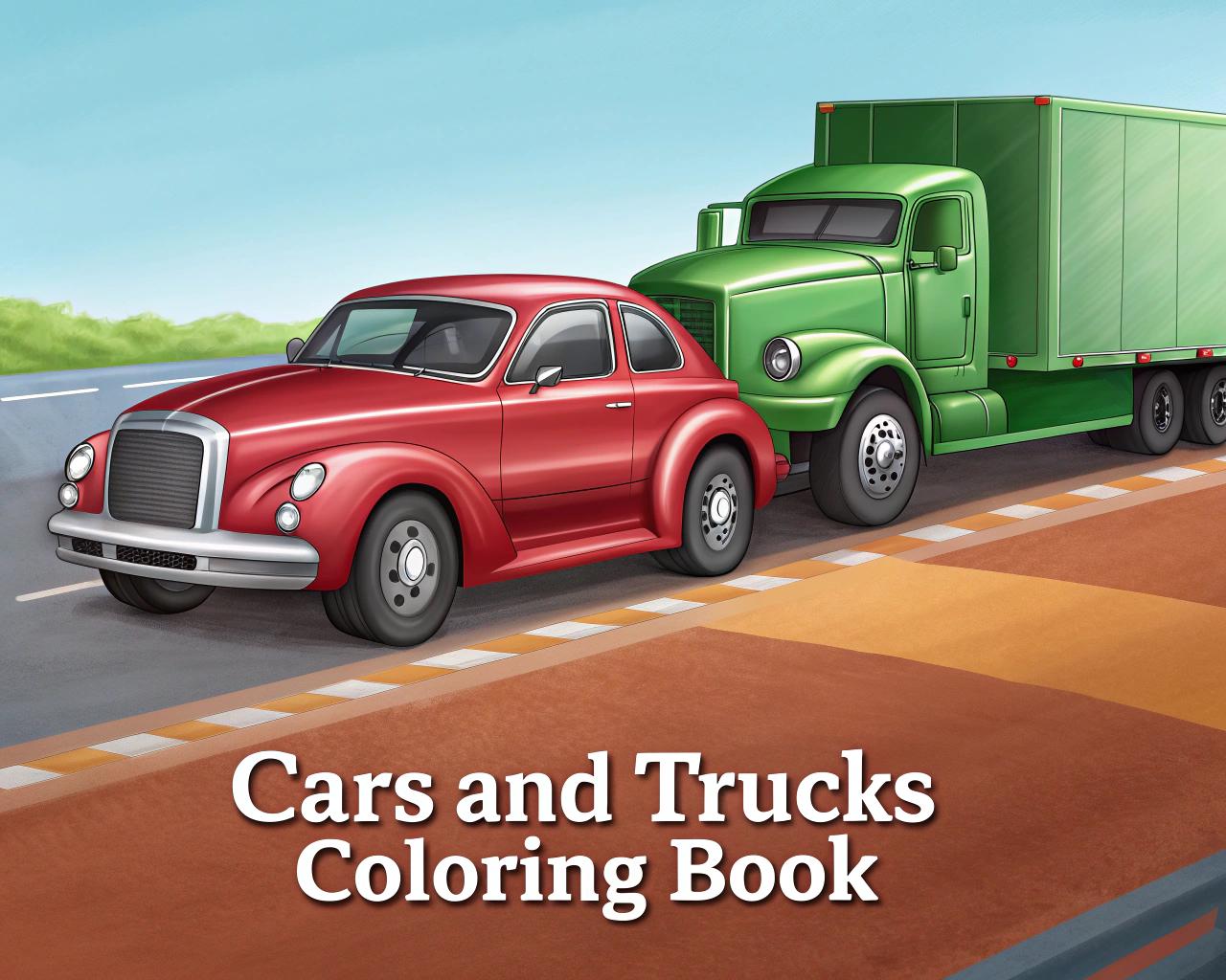Cars and Trucks Coloring Book for Kids – 20 Printable A4 Pages – Fun and Detailed Vehicle Illustrations – Digital PDF Download