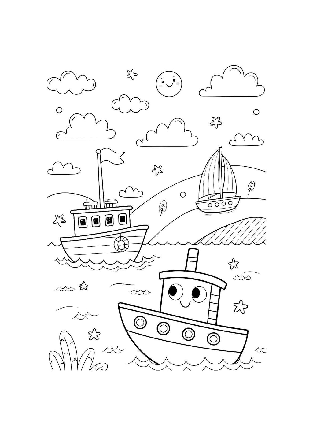 Boats and Ships Coloring Book for Kids – 20 Printable A4 Pages – Fun and Detailed Nautical Illustrations – Digital PDF Download