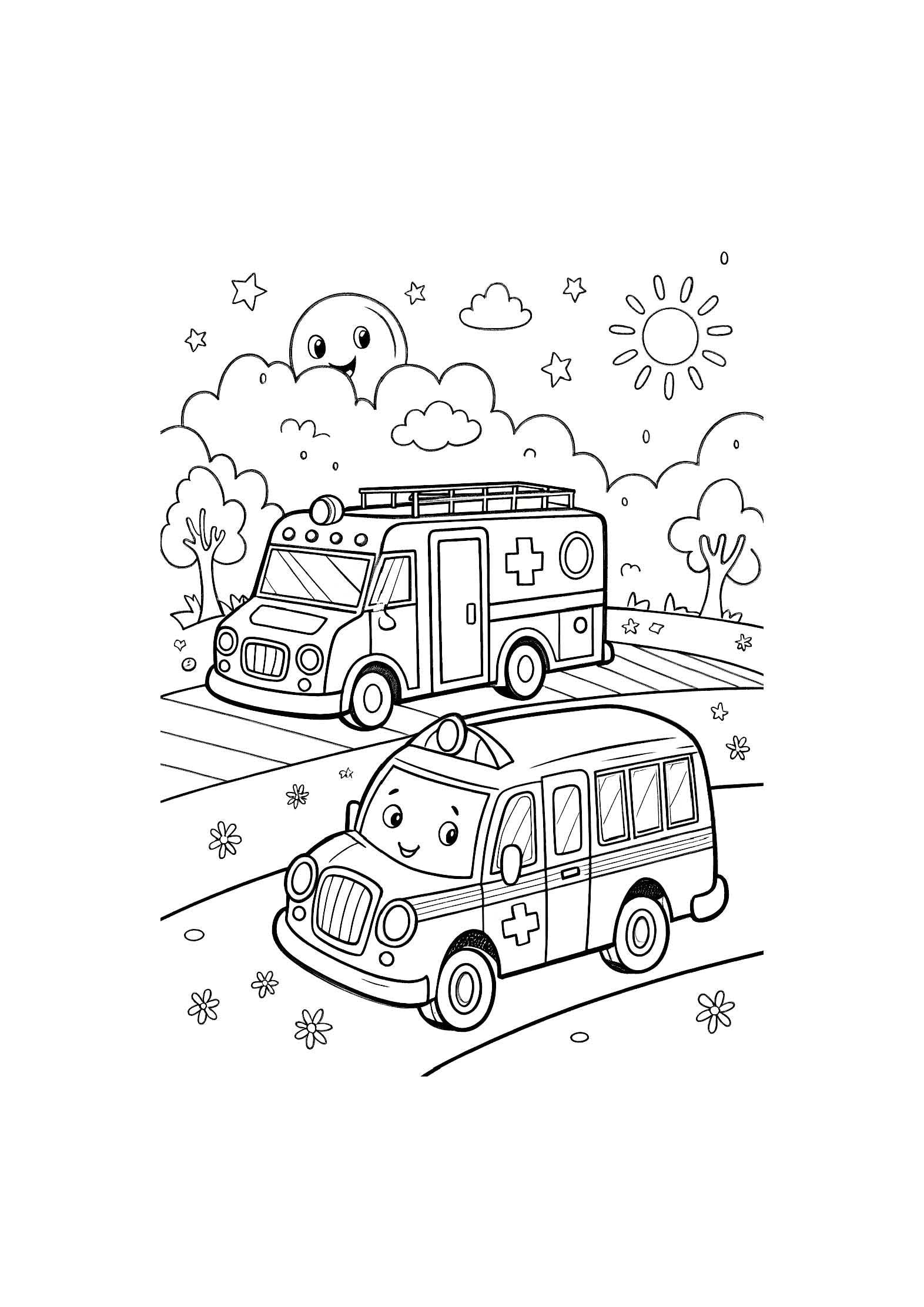 Emergency Vehicles Coloring Book for Kids – 20 Printable A4 Pages – Fire Trucks, Ambulances, Police Cars and More – Digital PDF Download