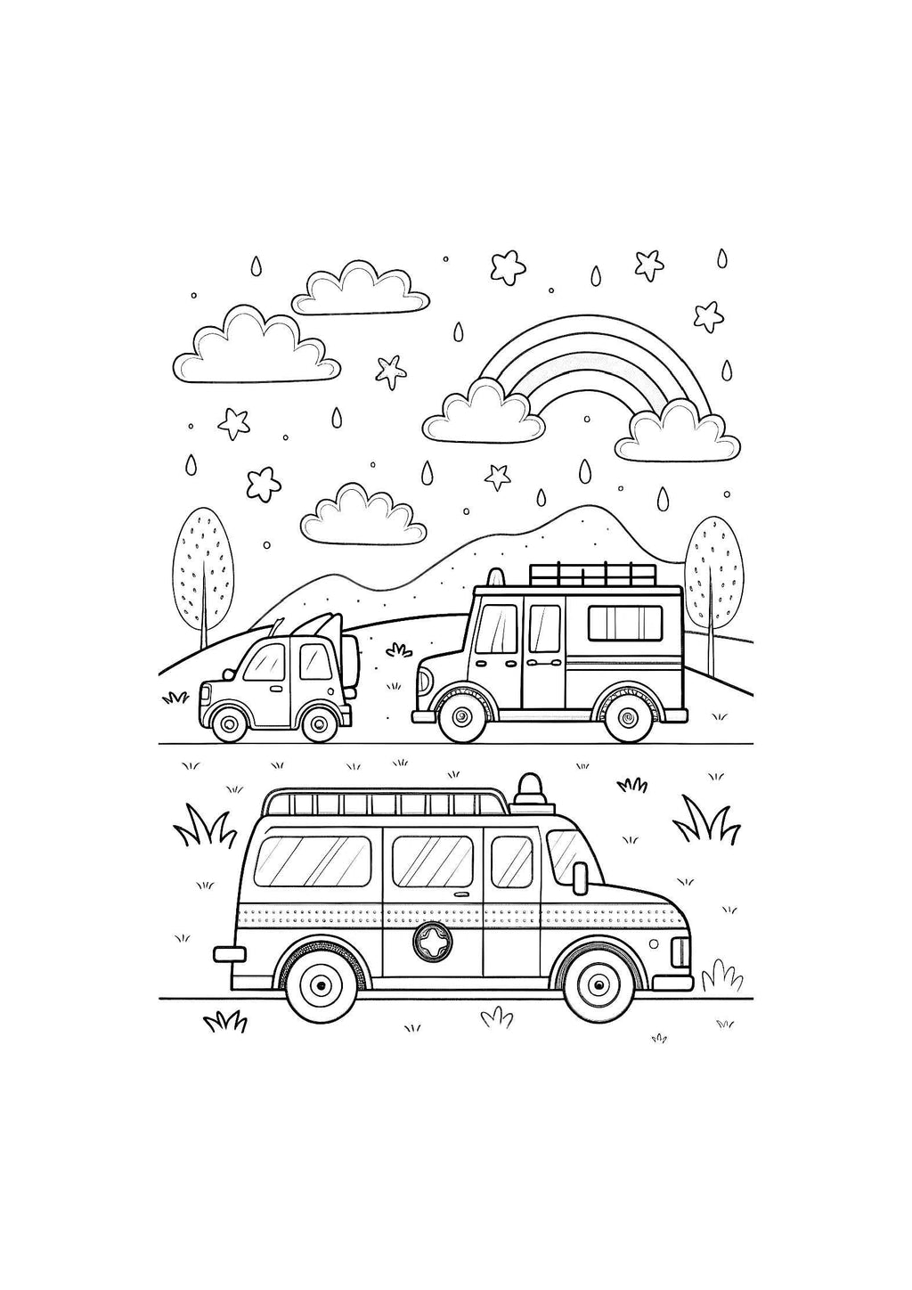 Emergency Vehicles Coloring Book for Kids – 20 Printable A4 Pages – Fire Trucks, Ambulances, Police Cars and More – Digital PDF Download