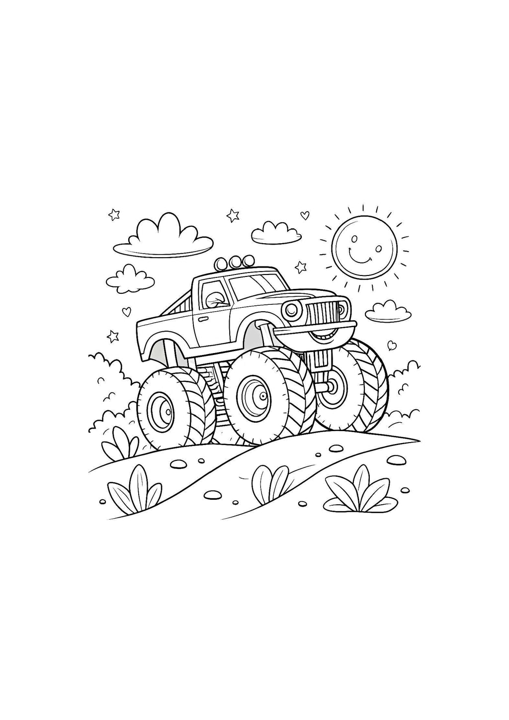 Monster Trucks Coloring Book for Kids – 20 Printable A4 Pages – Big and Bold Truck Illustrations – Digital PDF Download