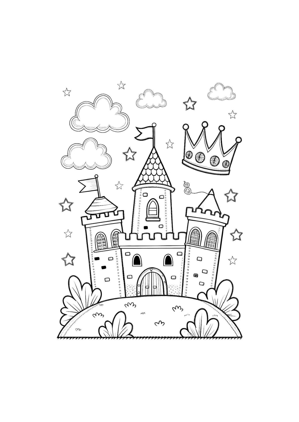 Castles and Crowns Coloring Book for Kids – 20 Printable A4 Pages – Magical Castle and Royal Crown Illustrations – Digital PDF Download
