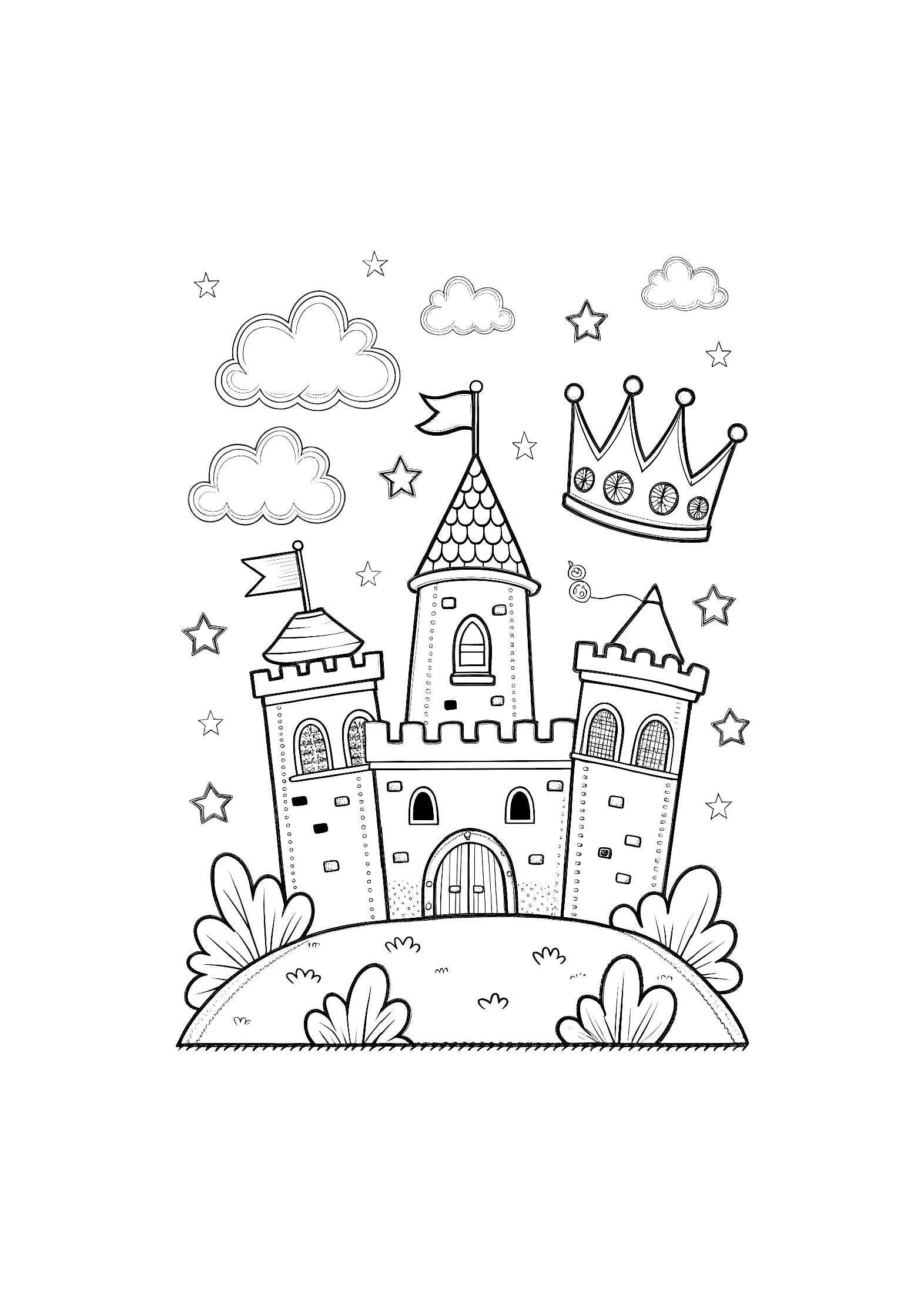 Castles and Crowns Coloring Book for Kids – 20 Printable A4 Pages – Magical Castle and Royal Crown Illustrations – Digital PDF Download