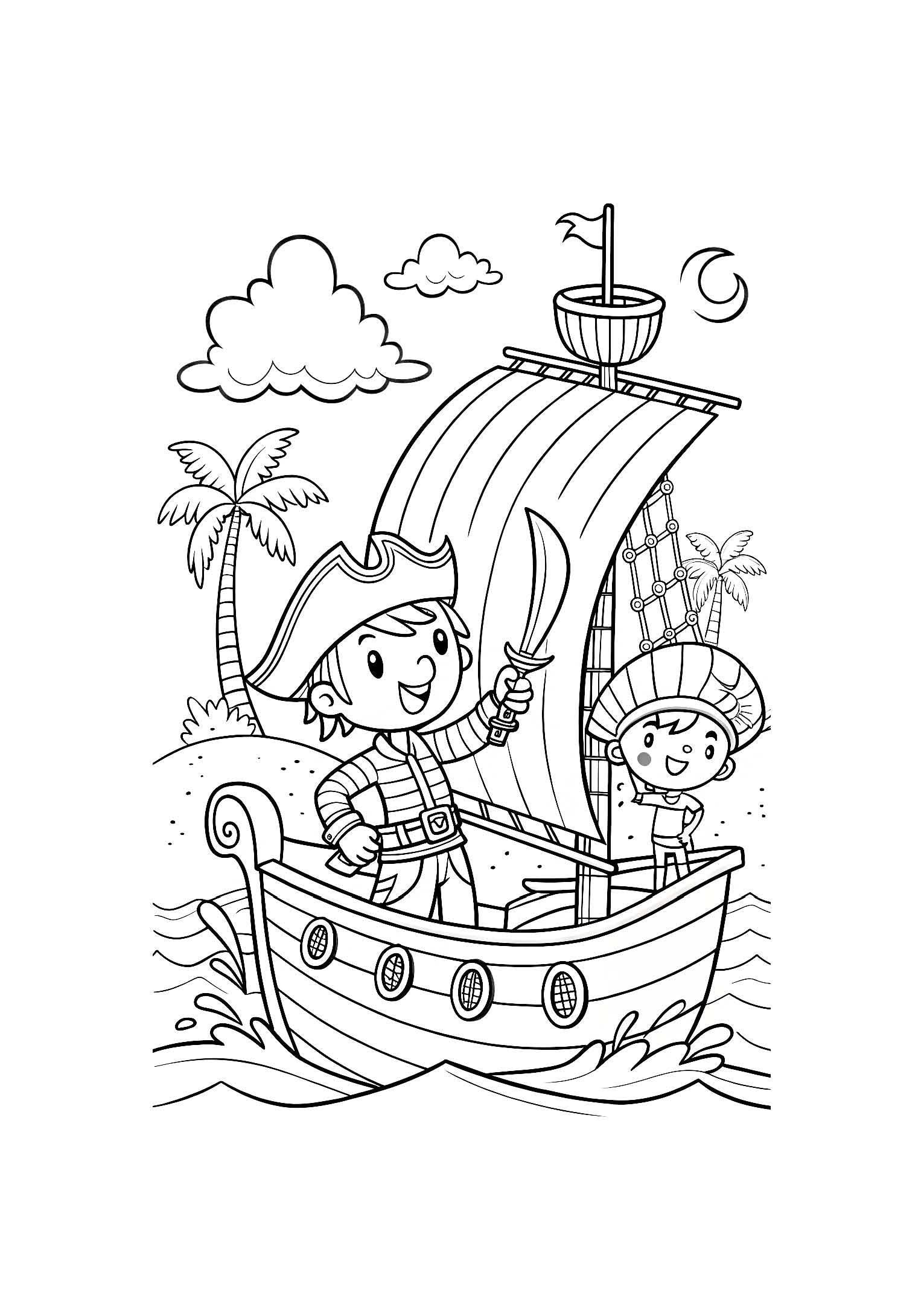 Pirate Adventures Coloring Book for Kids – 20 Printable A4 Pages – Exciting and Fun Pirate-Themed Illustrations – Digital PDF Download