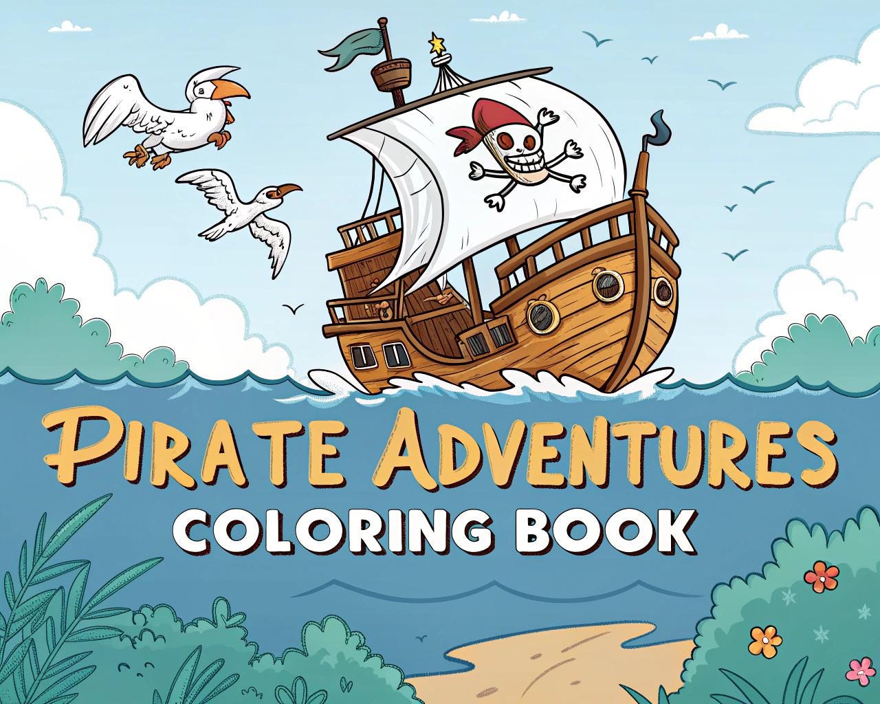 Pirate Adventures Coloring Book for Kids – 20 Printable A4 Pages – Exciting and Fun Pirate-Themed Illustrations – Digital PDF Download