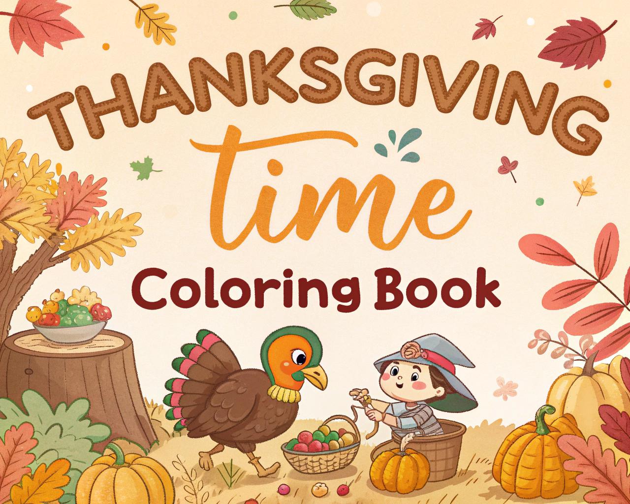 Thanksgiving Time Coloring Book for Kids – 20 Printable A4 Pages | Digital PDF Download