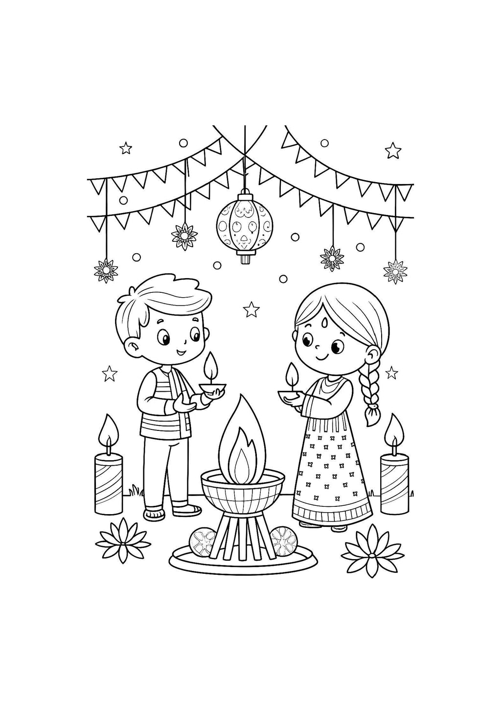 Diwali Coloring Book for Children – 20 Printable A4 Pages | Digital PDF Download