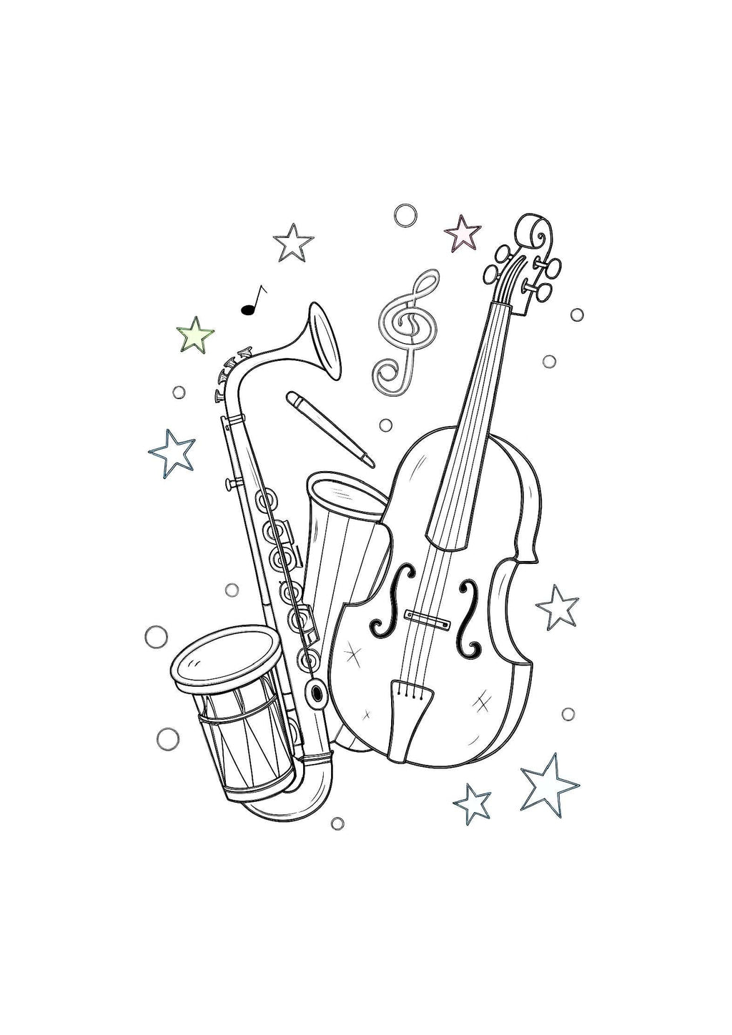 Musical Instruments Coloring Book for Kids – 20 Printable A4 Pages | Digital PDF Download