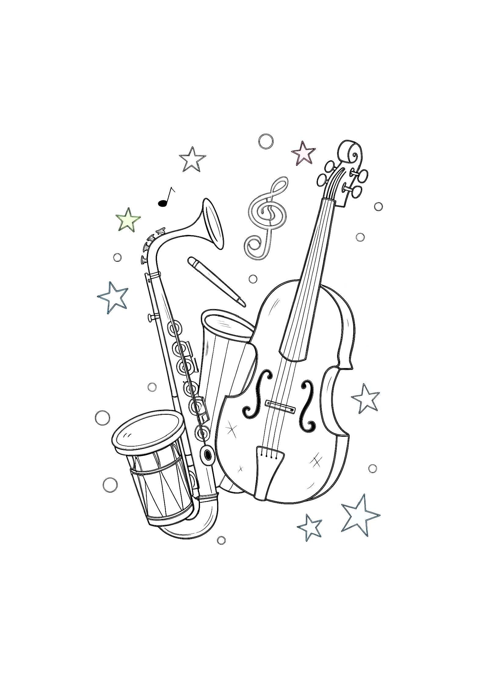 Musical Instruments Coloring Book for Kids – 20 Printable A4 Pages | Digital PDF Download