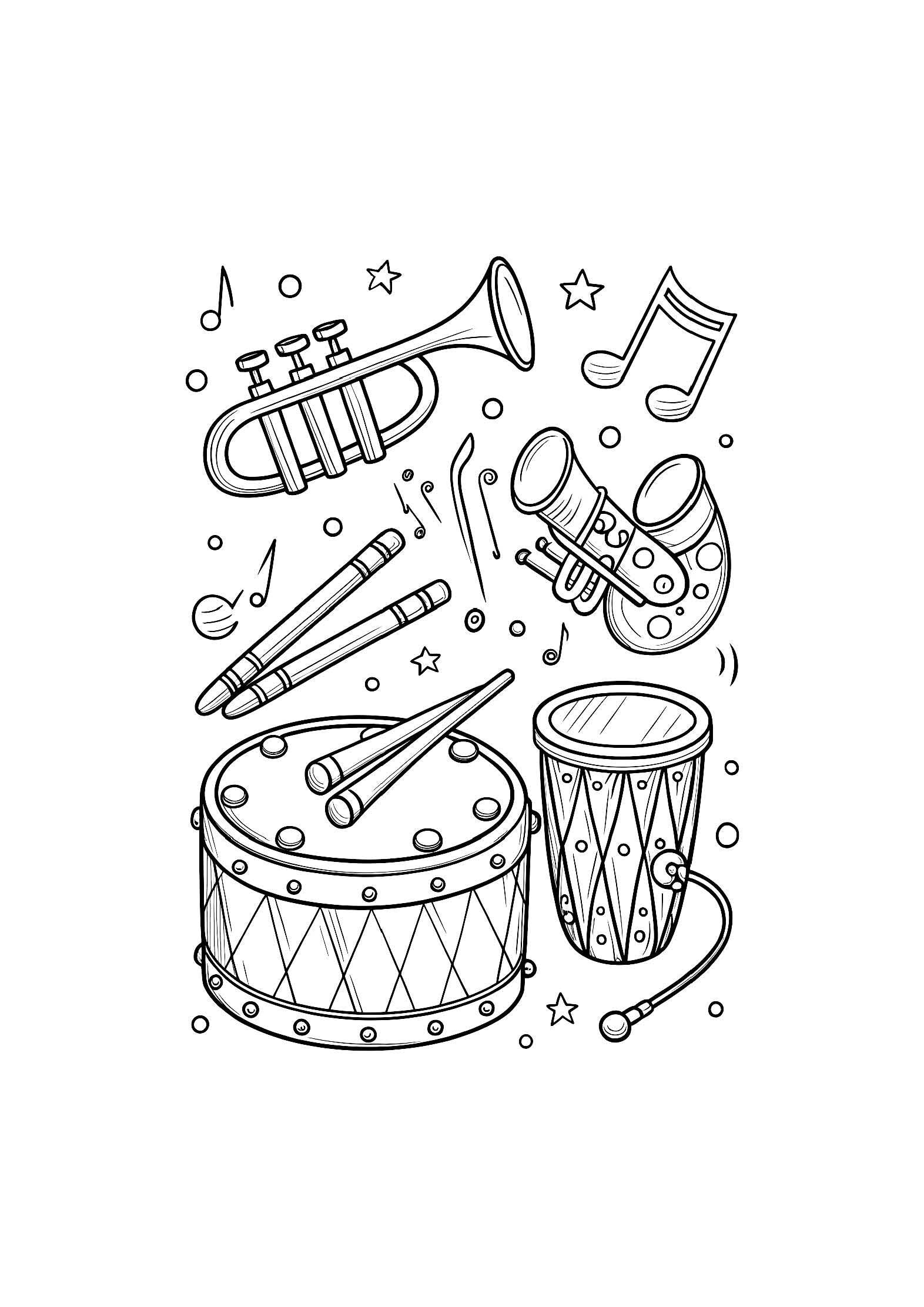 Musical Instruments Coloring Book for Kids – 20 Printable A4 Pages | Digital PDF Download