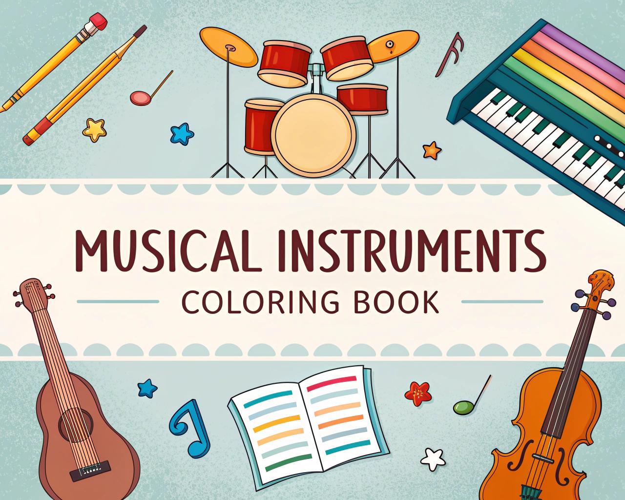 Musical Instruments Coloring Book for Kids – 20 Printable A4 Pages | Digital PDF Download