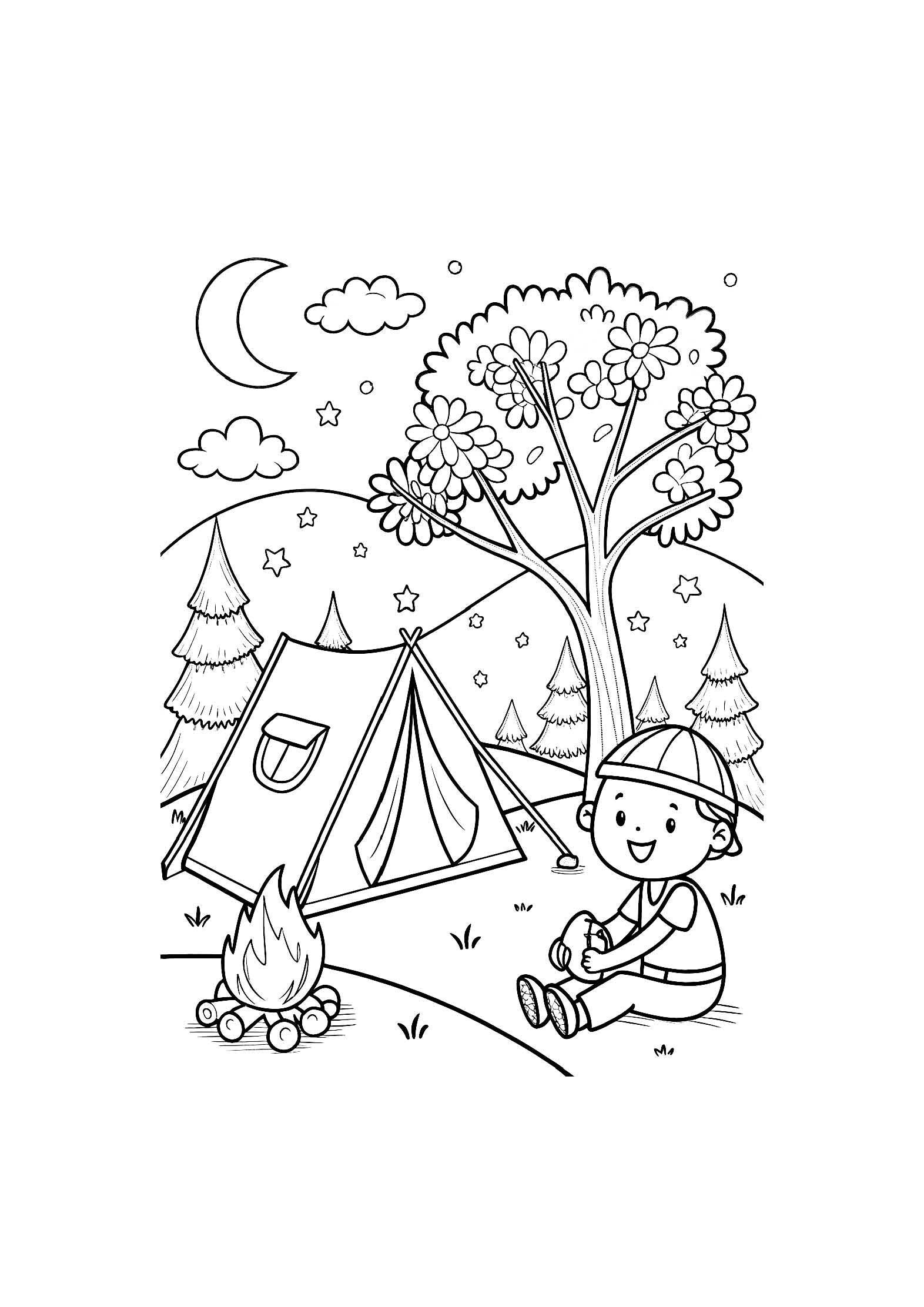 Camping Fun Coloring Book for Kids – 20 Printable A4 Pages | Digital PDF Download
