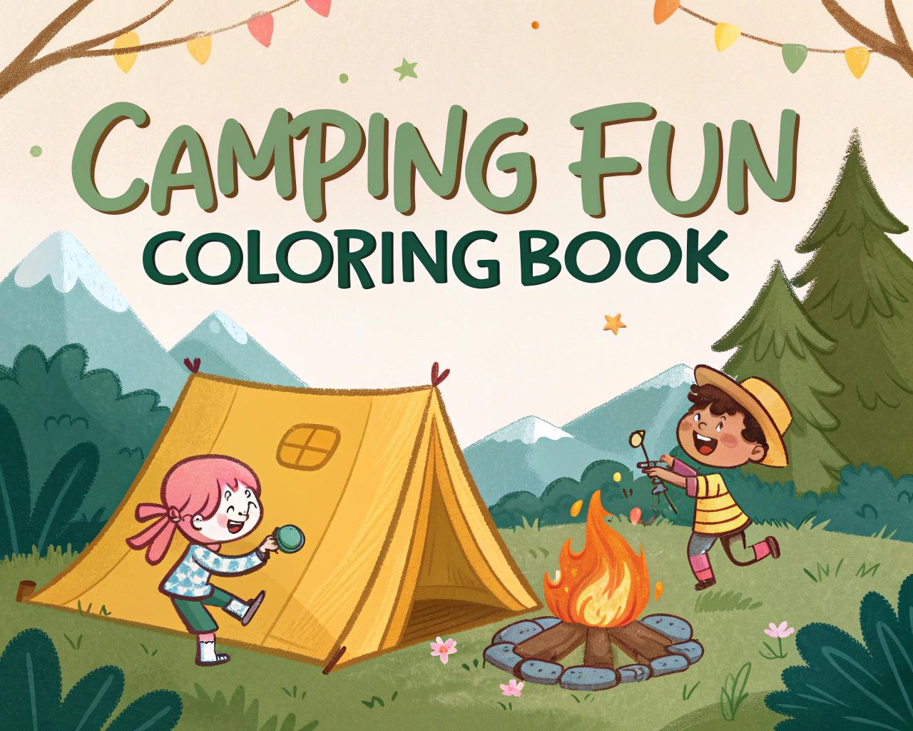 Camping Fun Coloring Book for Kids – 20 Printable A4 Pages | Digital PDF Download