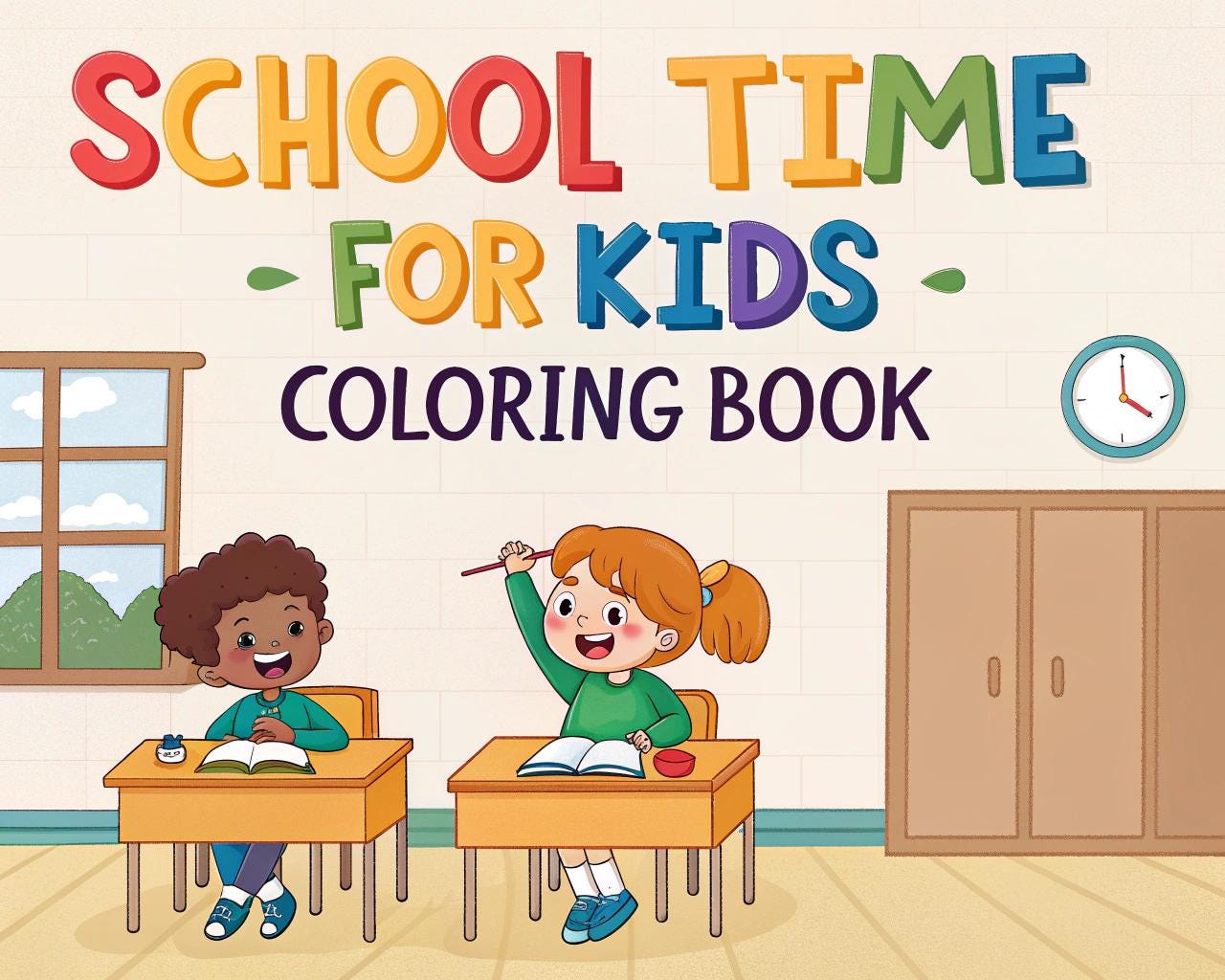 School Time Coloring Book for Kids – 20 Printable A4 Pages | Digital PDF Download