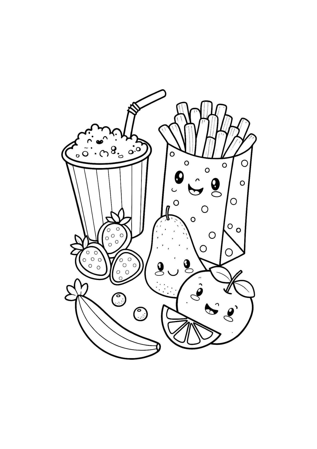Food and Snacks Coloring Book – 20 Printable A4 Pages | Digital PDF Download
