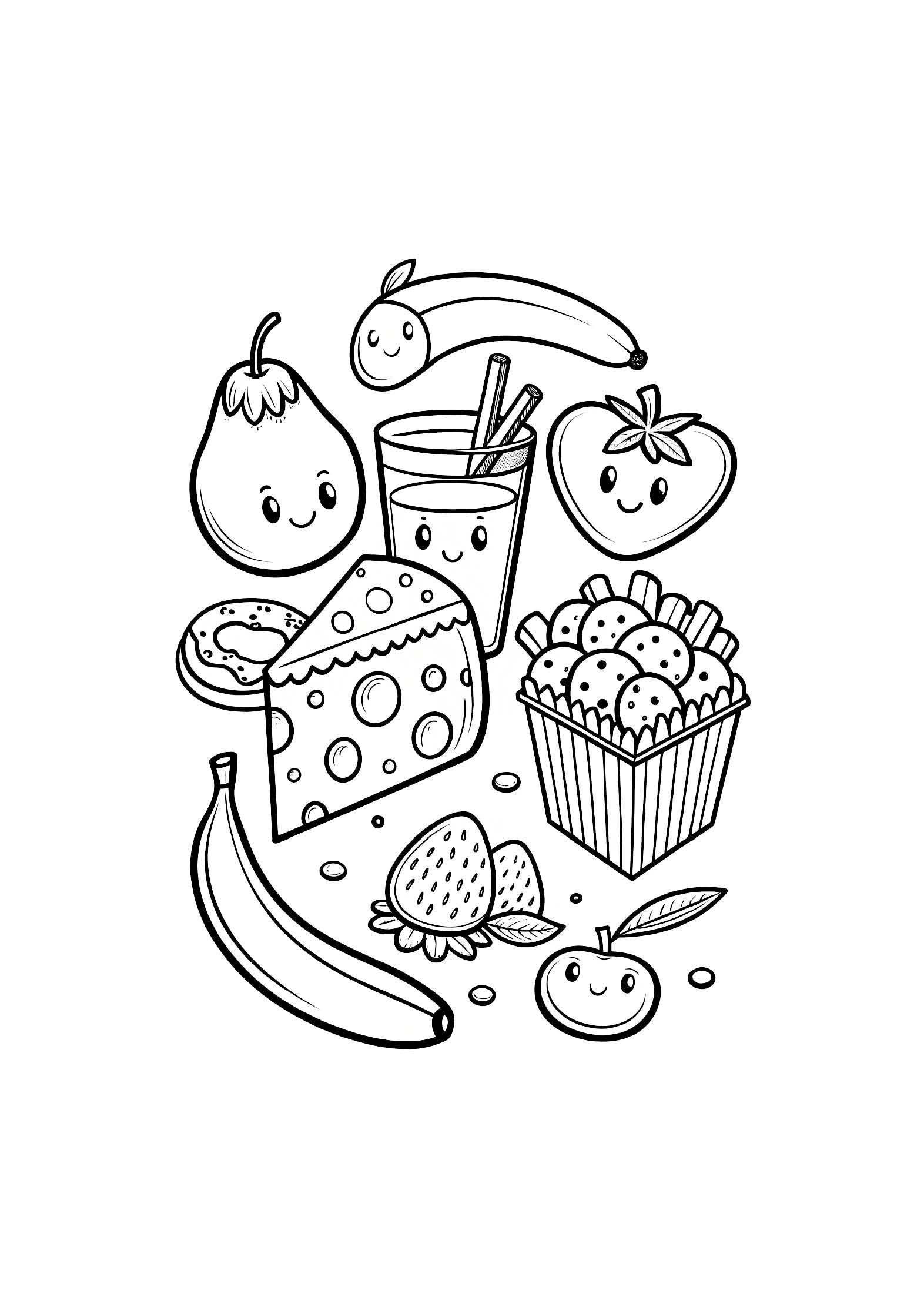 Food and Snacks Coloring Book – 20 Printable A4 Pages | Digital PDF Download