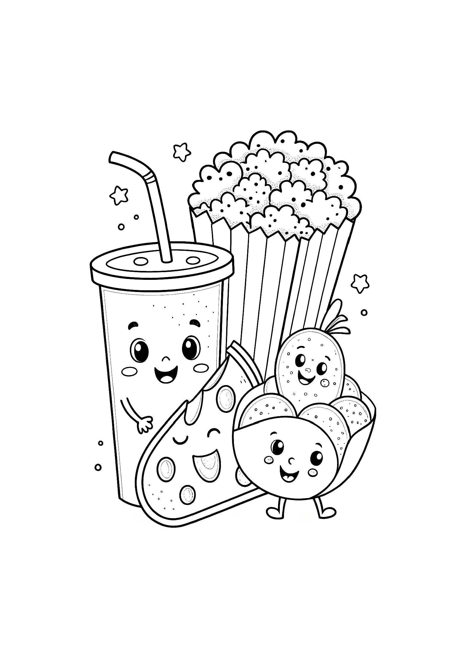 Food and Snacks Coloring Book – 20 Printable A4 Pages | Digital PDF Download