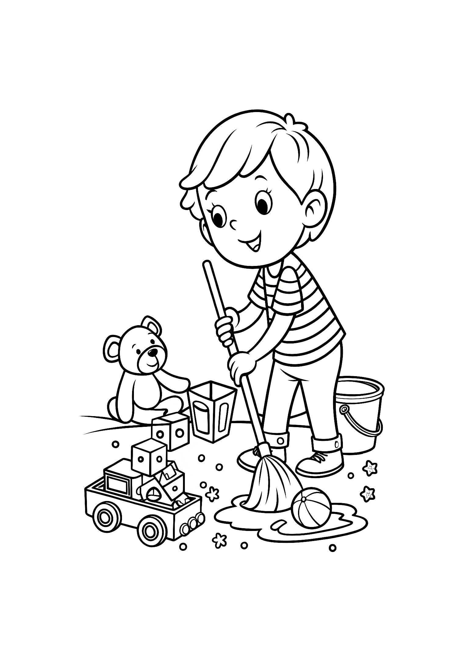 Clean Up Time Coloring Book for Kids – 20 Printable A4 Pages – Fun and Educational Cleaning Illustrations – Digital PDF Download