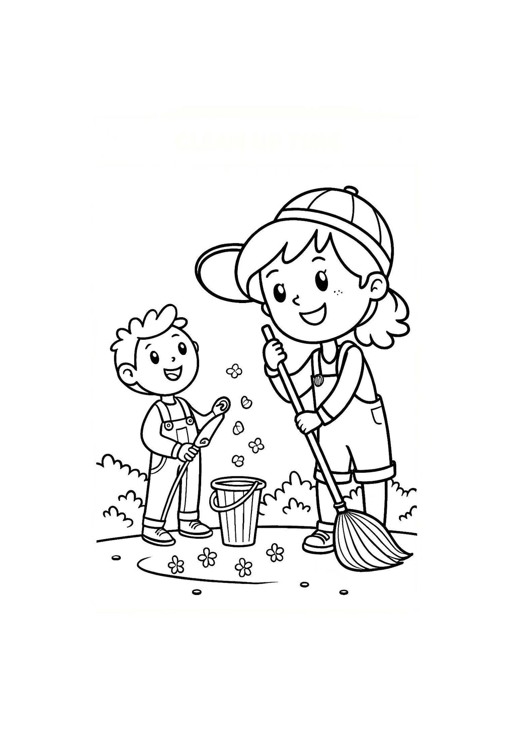 Clean Up Time Coloring Book for Kids – 20 Printable A4 Pages – Fun and Educational Cleaning Illustrations – Digital PDF Download