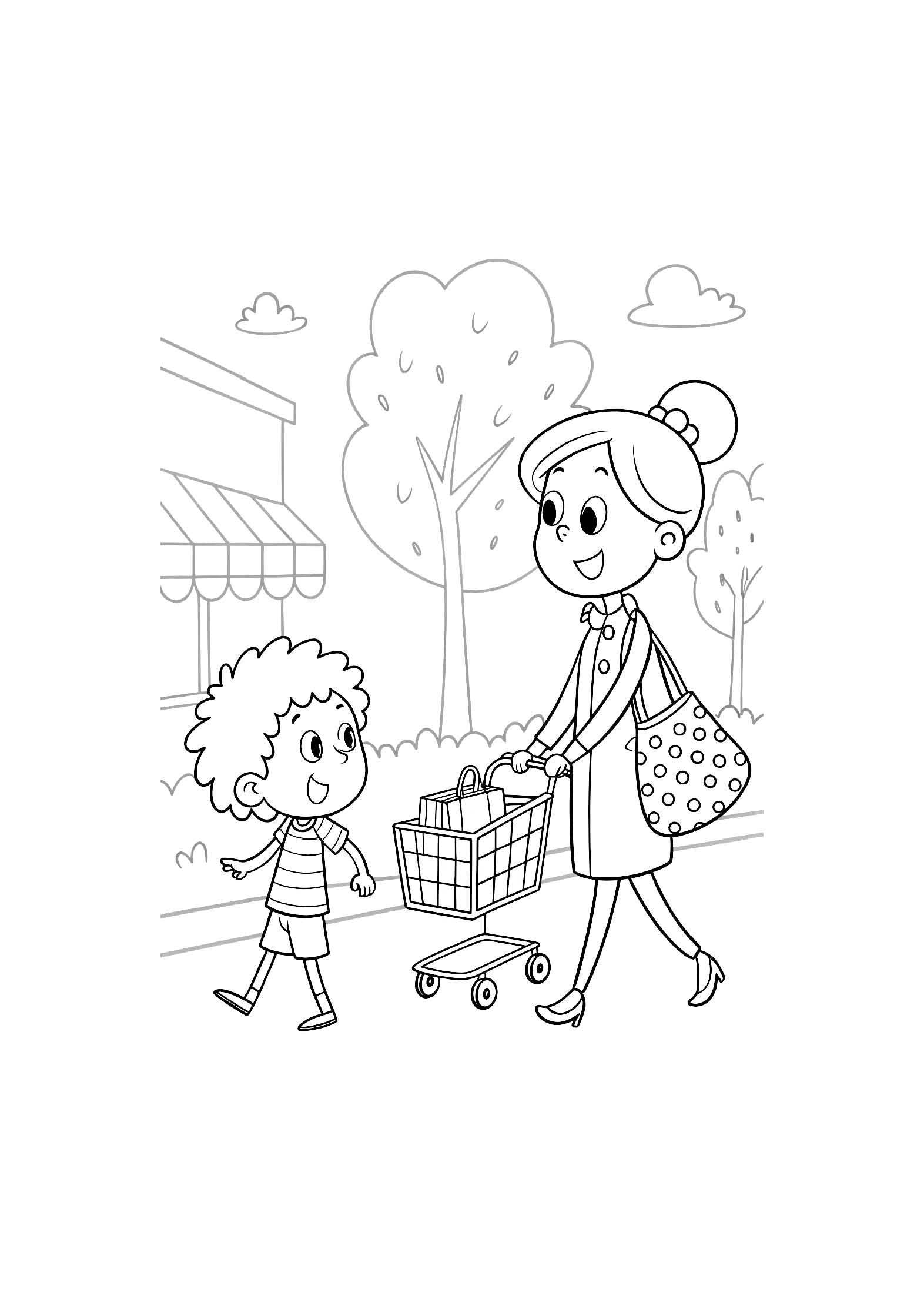 Shopping Day Coloring Book for Kids – 20 Printable A4 Pages – Fun and Educational Shopping Illustrations – Digital PDF Download