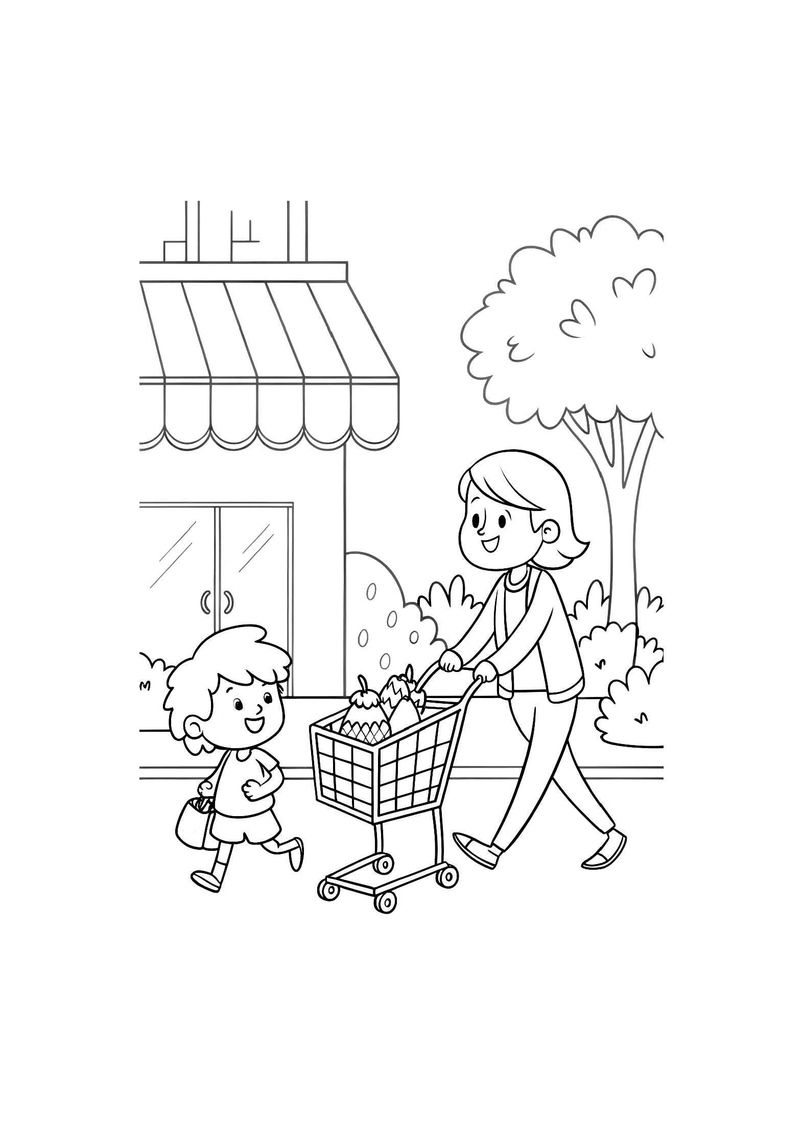 Shopping Day Coloring Book for Kids – 20 Printable A4 Pages – Fun and Educational Shopping Illustrations – Digital PDF Download
