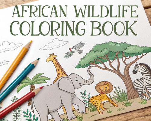 African Wildlife Coloring Book for Kids – 20 Printable A4 Pages – Explore Majestic Animals of Africa – Digital PDF Download