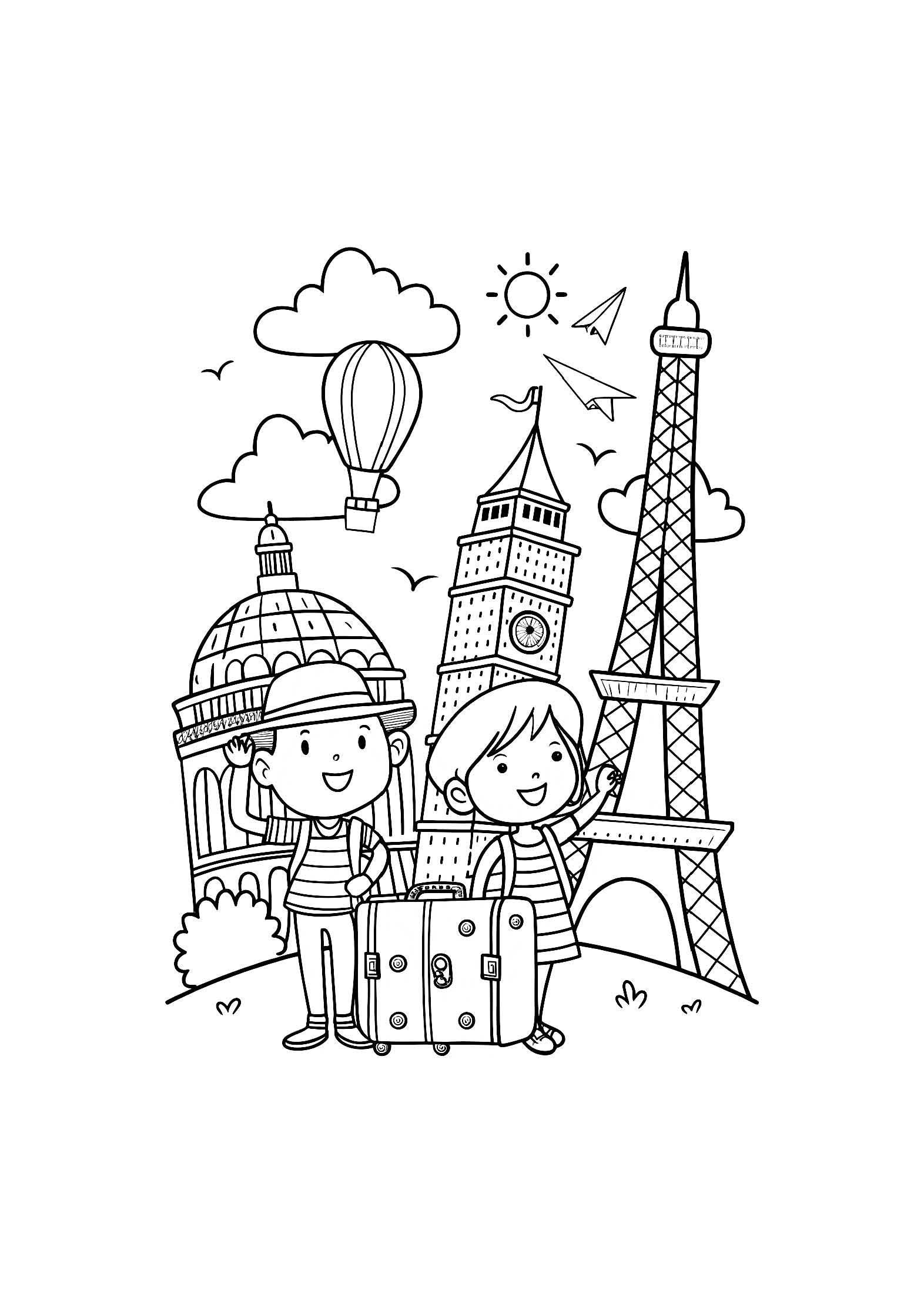 Landmarks & Travel Coloring Book for Kids – 20 Printable A4 Pages – Famous Places Around the World – Digital PDF Download