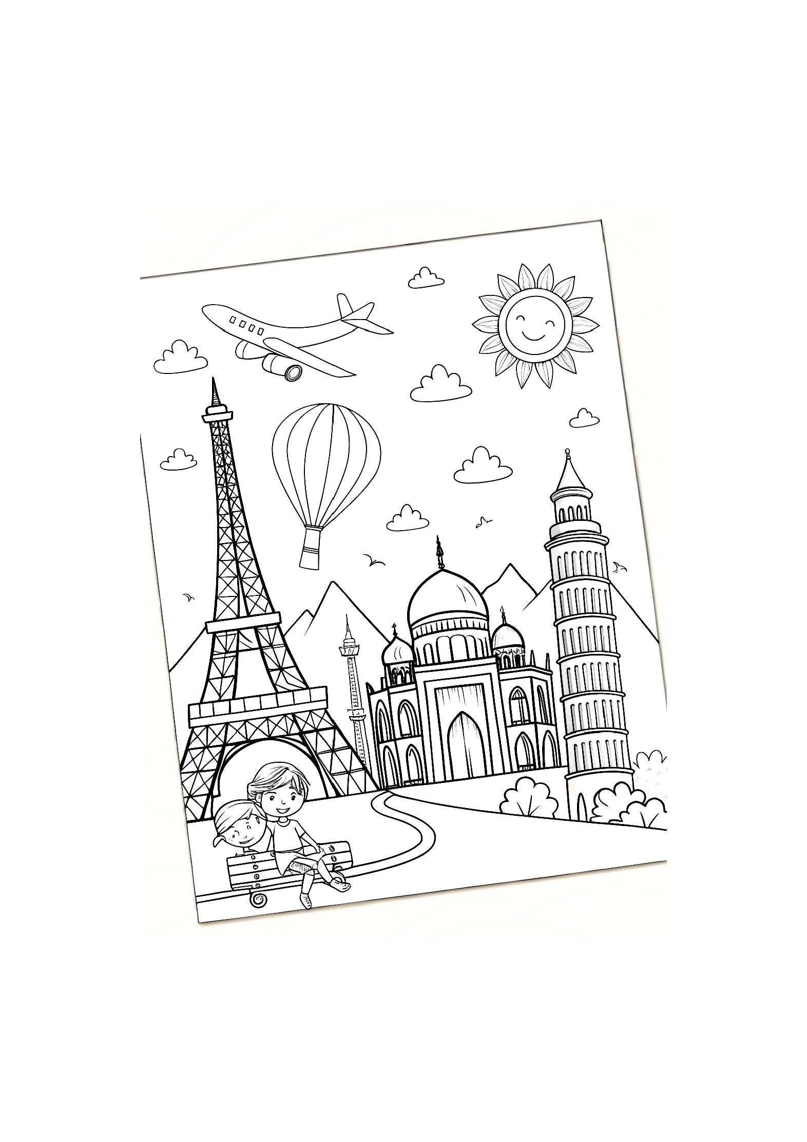 Landmarks & Travel Coloring Book for Kids – 20 Printable A4 Pages – Famous Places Around the World – Digital PDF Download