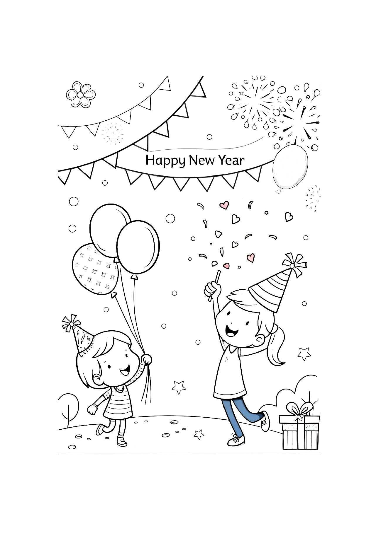 New Year Celebrations Coloring Book – 20 Fun Holiday Pages for Kids & Adults | Printable Festive Activity | PDF Instant Download