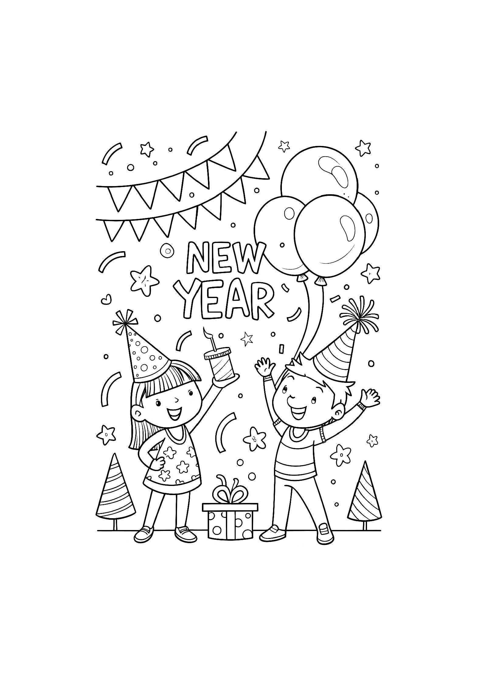 New Year Celebrations Coloring Book – 20 Fun Holiday Pages for Kids & Adults | Printable Festive Activity | PDF Instant Download