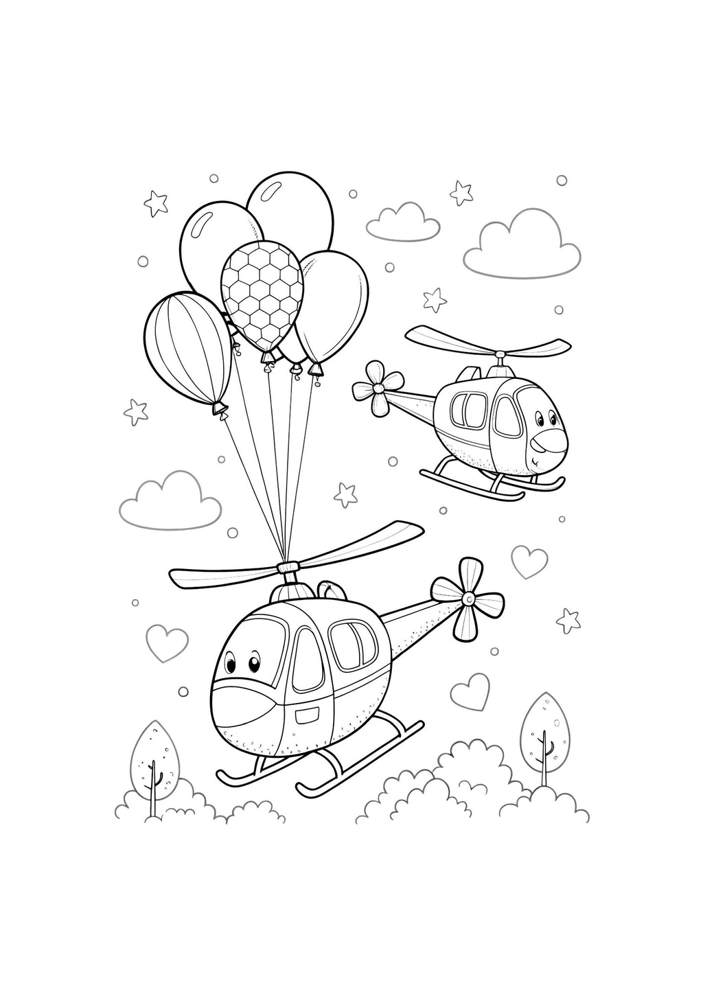 Helicopter Coloring Book for Kids – 20 Printable A4 Pages – Fun and Detailed Helicopter Illustrations – Digital PDF Download