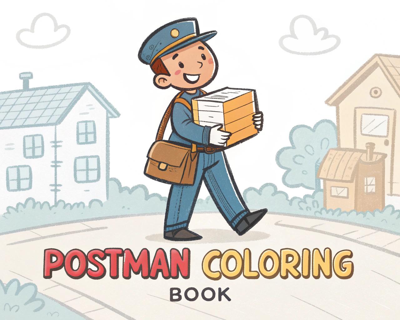 Postman Coloring Book for Kids – 25 Printable A4 Pages – Fun and Educational Mail Carrier Illustrations – Digital PDF Download