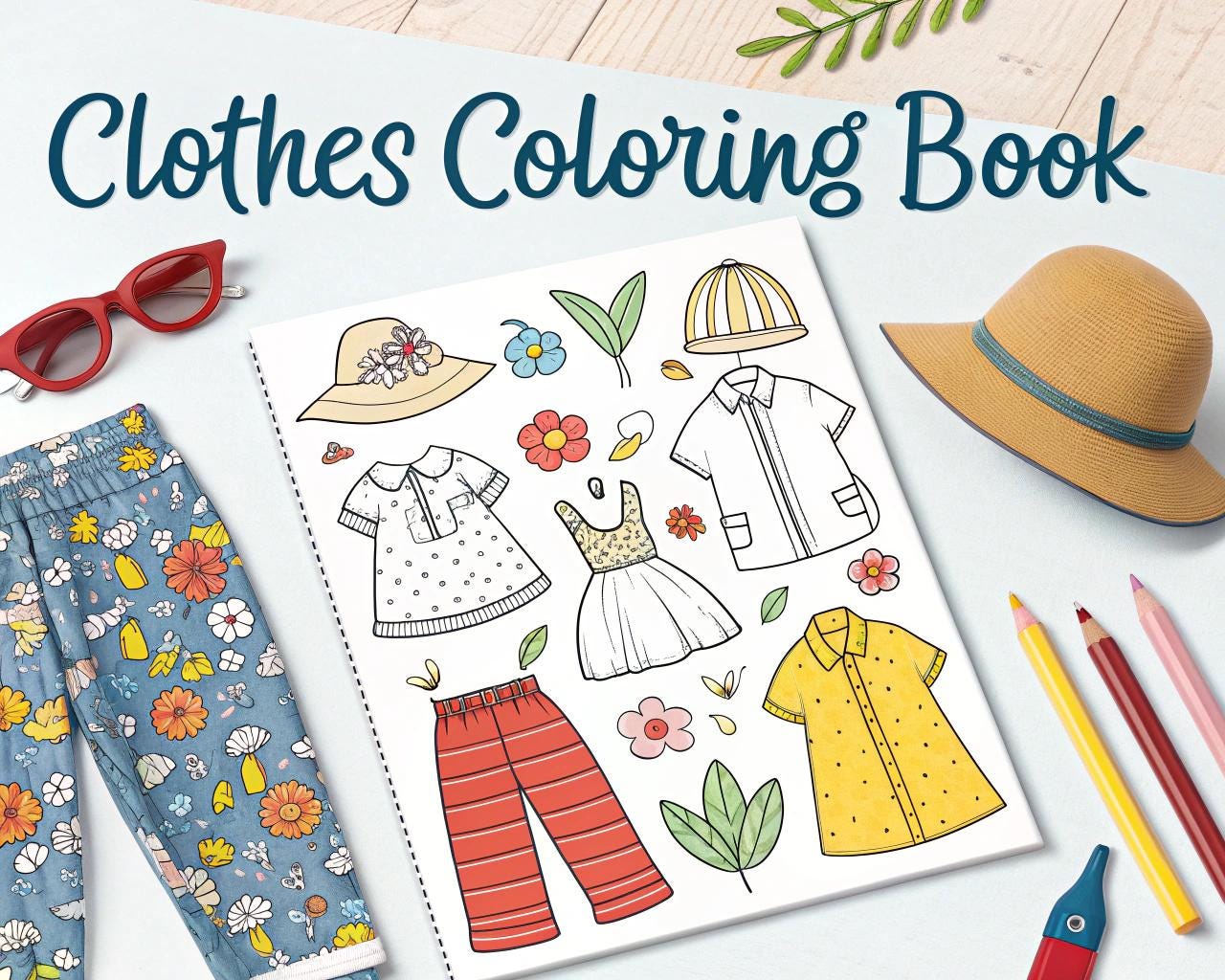 Clothes Coloring Book for Adults and Kids | 25 A4 PDF Pages | Fashion & Apparel Coloring Pages | Instant Download