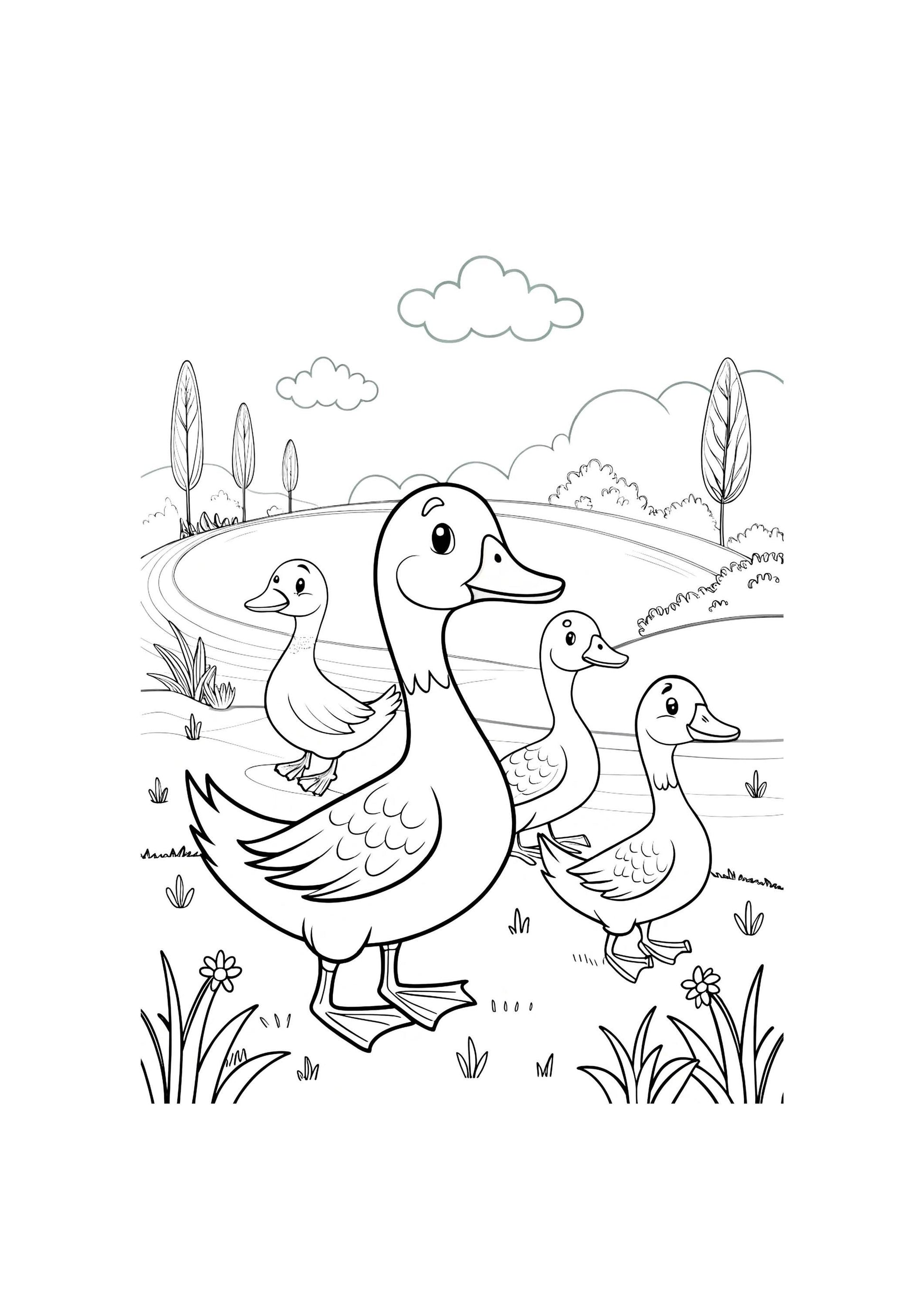 Duck Coloring Book for Kids – 50 Printable A4 Pages – Cute and Fun Duck Illustrations – Digital PDF Download