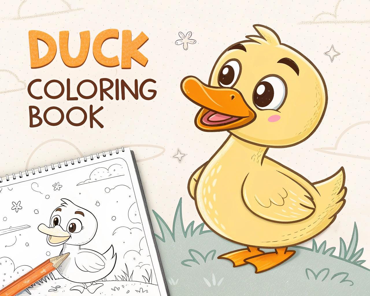 Duck Coloring Book for Kids – 50 Printable A4 Pages – Cute and Fun Duck Illustrations – Digital PDF Download