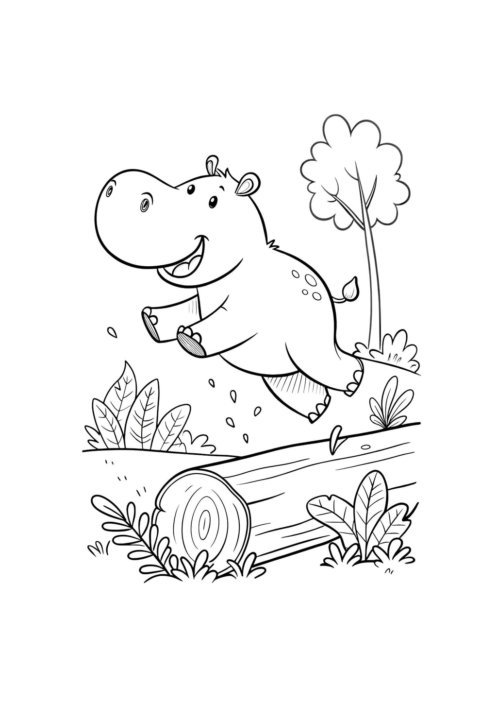 Hippo Coloring Book for Kids – 50 Printable A4 Pages – Cute and Fun Hippo Illustrations – Digital PDF Download