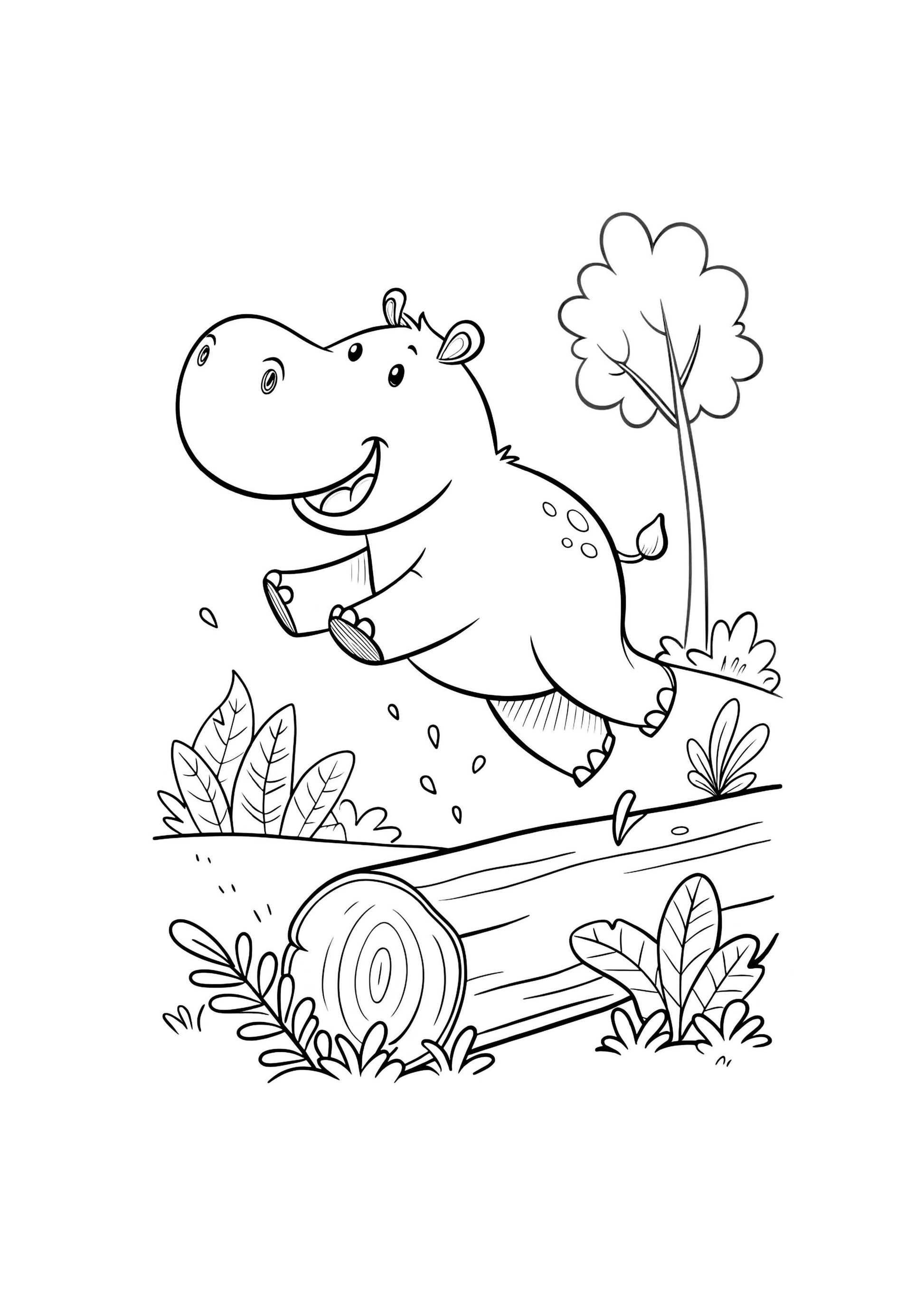 Hippo Coloring Book for Kids – 50 Printable A4 Pages – Cute and Fun Hippo Illustrations – Digital PDF Download