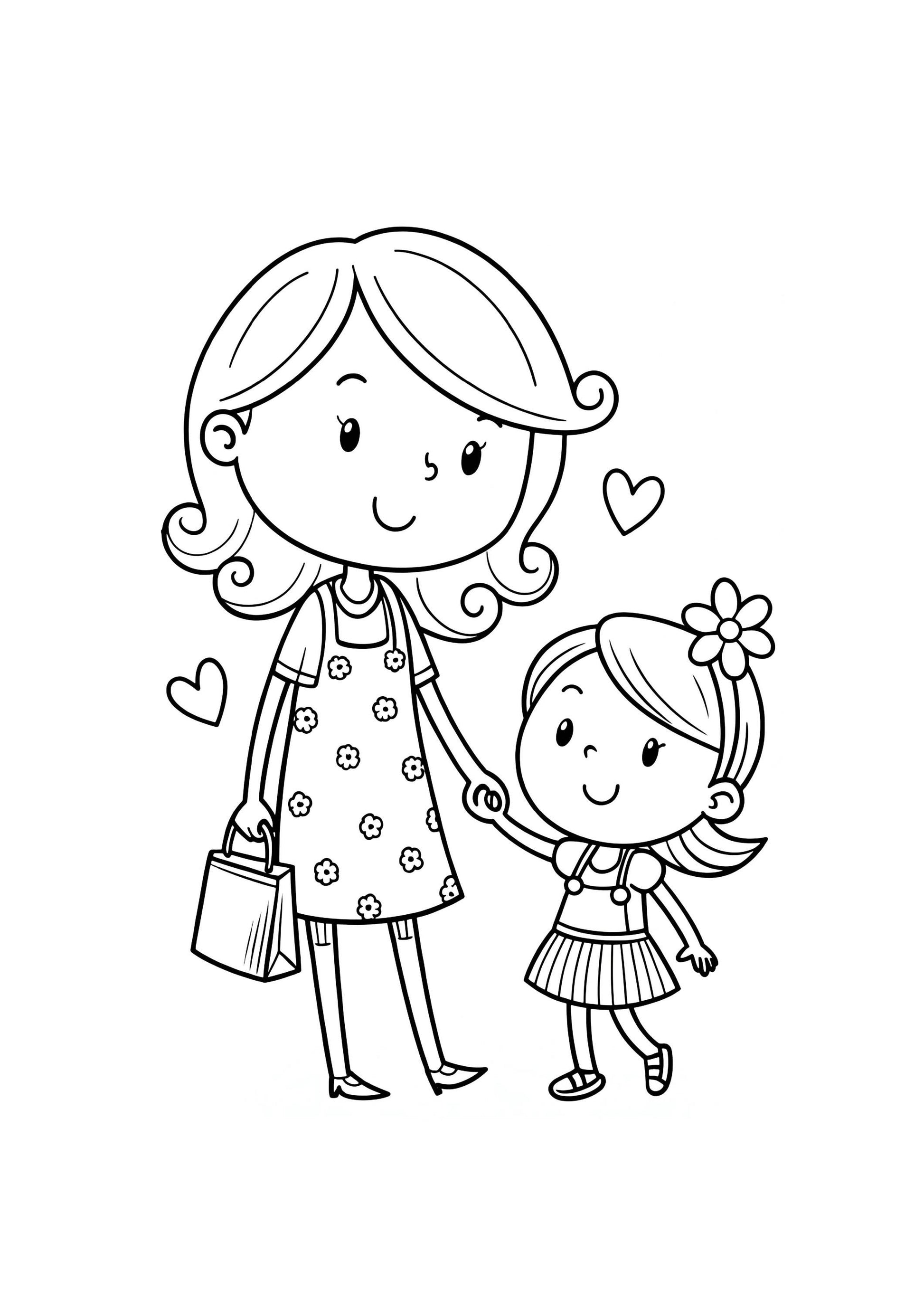 Cute Mother and Daughter Coloring Book – 80 Printable A4 Pages – Heartwarming Family Moments – Digital PDF Download