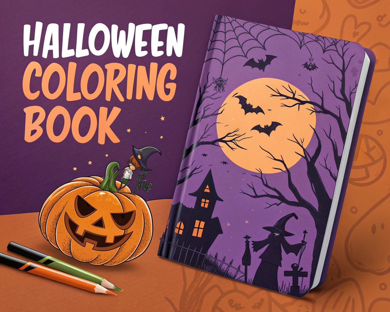Halloween Coloring Book for Kids – 50 Printable A4 Pages – Spooky and Fun Halloween Illustrations – Digital PDF Download